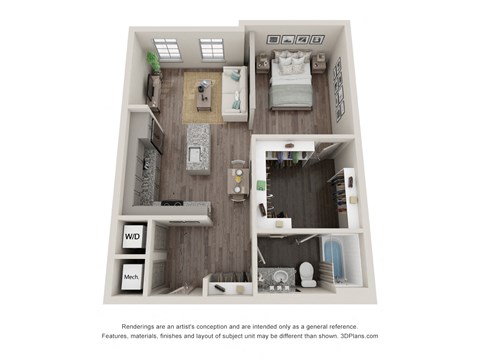 Floor plan for studio, 1 bath, 715 sqft